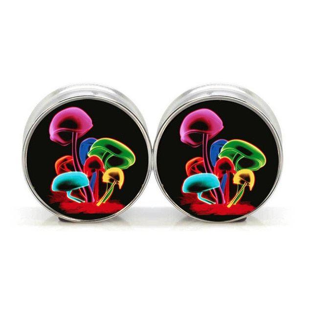 Pieces of Color Circle Logo - Pair = 2 pieces Color Mushroom logo stainless steel flesh tunnel