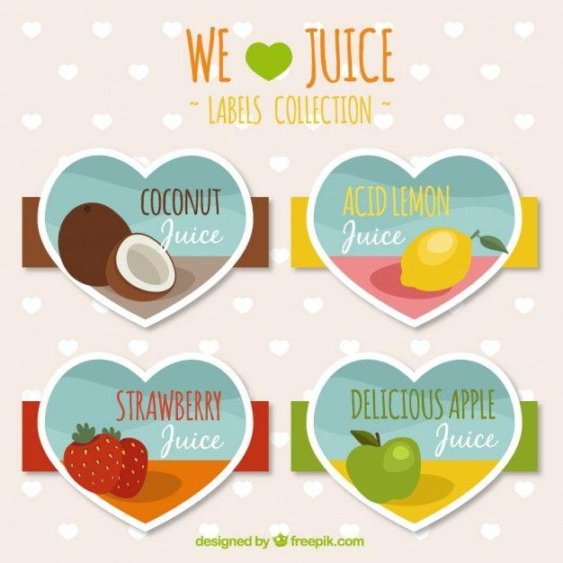 Fruit Heart Shaped Logo - Cute fruit juice labels heart shaped. Stock Image Page