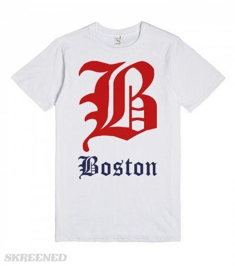 Old Red White Blue Clothing Logo - Boston Baseball Detroit Style Old English B Logo T-Shirt (Red Over ...