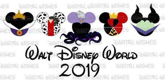 Disney World 2019 Logo - Villains in Mickey Mouse heads ears Walt Disney World 2019