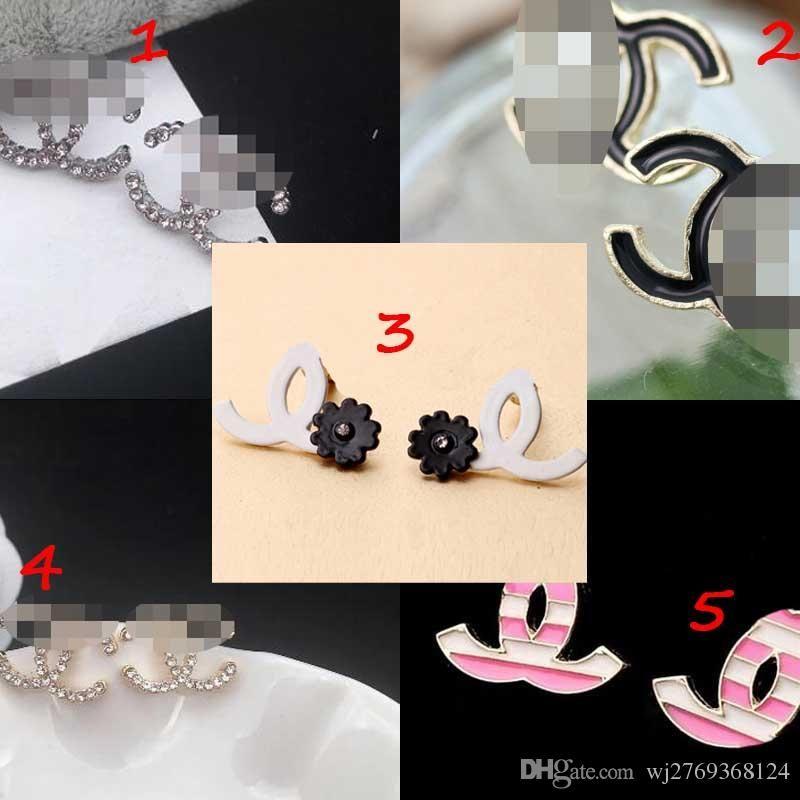 Double C Letter Logo - Fashion Double Layers Crystal Enamel Earrings Brand Letters Logo C ...