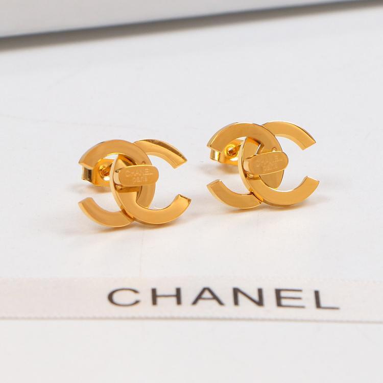 Double C Letter Logo - Double C letter stereo titanium steel stud 18K gold couple jewelry