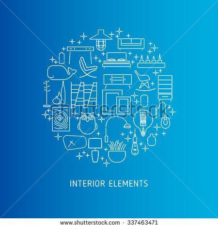 Trendy Round Logo - Modern Interior Elements Cover. Round logo. Loft style. Trendy blue