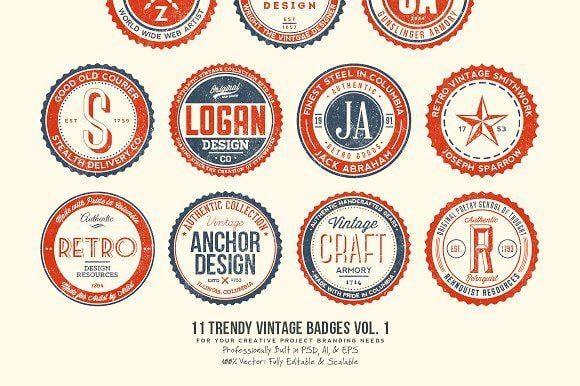 Trendy Round Logo - 11 Trendy Vintage Badges Volume 1 ~ Logo Templates ~ Creative Market