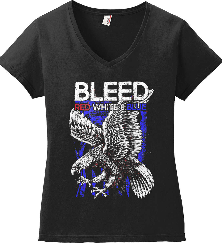 Lady Red White and Blue Eagles Logo - BLEED Red, White & Blue. Women's: V-Neck. Patriot / Patriotic Shirt ...