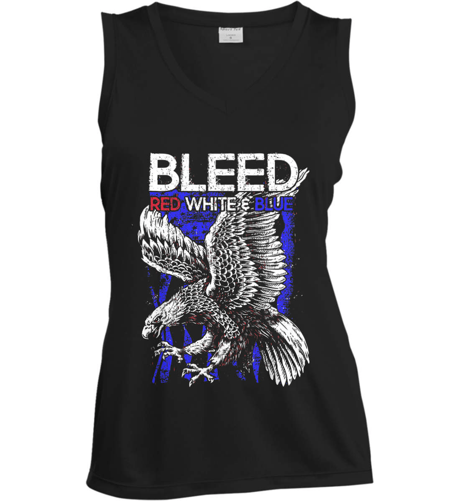 Lady Red White and Blue Eagles Logo - BLEED Red, White & Blue. Women's: Sleeveless Shirt. Patriot