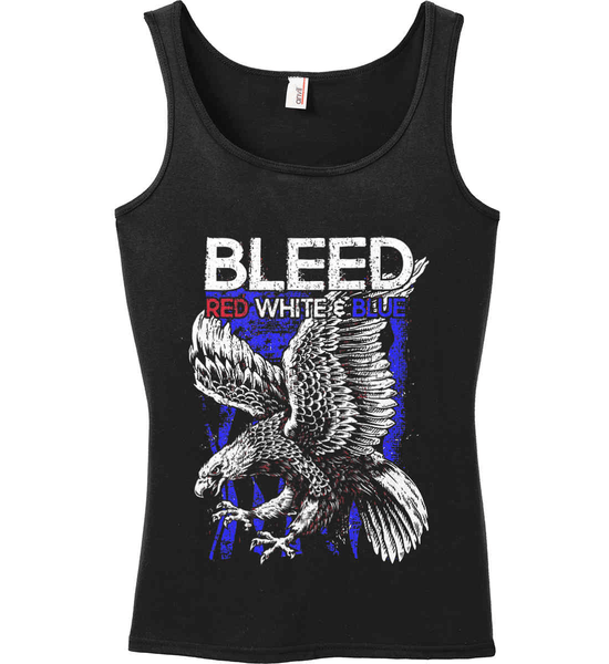 Lady Red White and Blue Eagles Logo - BLEED Red, White & Blue. Women's: Tank Top. Patriot / Patriotic
