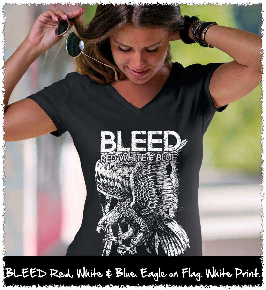 Lady Red White and Blue Eagles Logo - BLEED Red, White & Blue. Eagle on Flag. White Print. Women's: Anvil