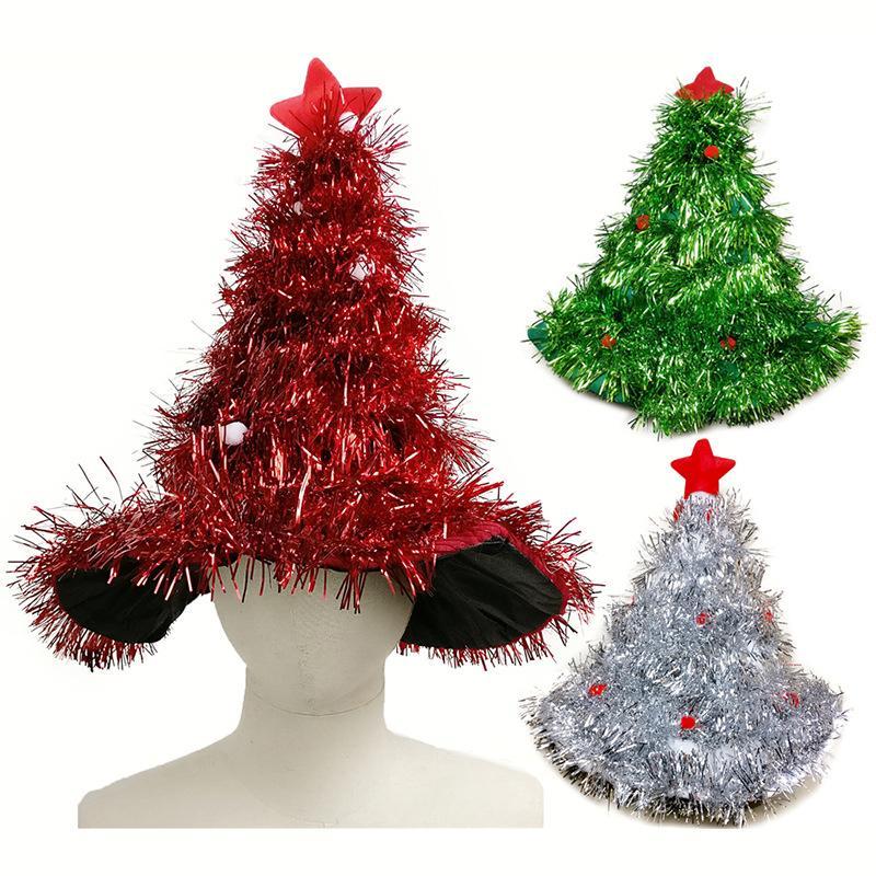 Green Tree with Red S Logo - Christmas Hats Red Silver Green Tree With Star Christmas Caps For ...