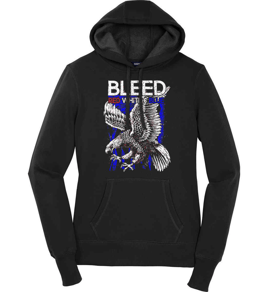 Lady Red White and Blue Eagles Logo - BLEED Red, White & Blue. Women's: Hoodie. Patriot / Patriotic Shirt ...