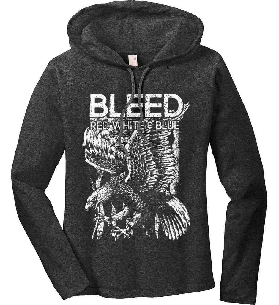 Lady Red White and Blue Eagles Logo - BLEED Red, White & Blue. Women's: Long Sleeve Hoodie T-Shirt ...