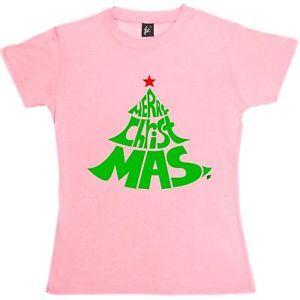 Green Tree with Red S Logo - Merry Christmas Green Tree With Red Star On Top Womens Boyfriend Fit