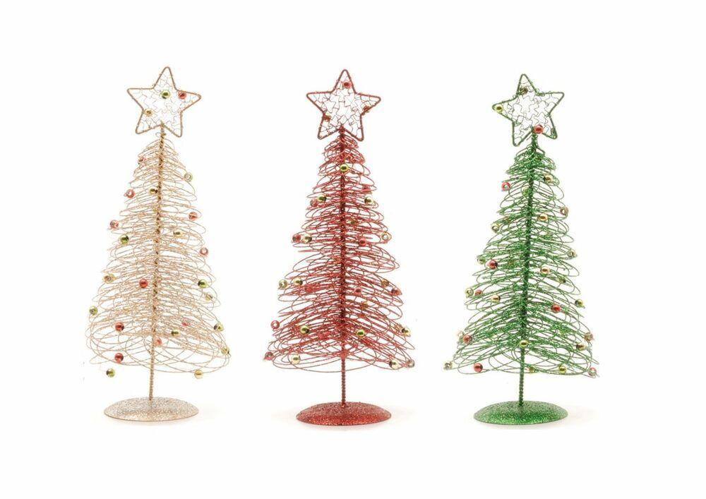 Green Tree with Red S Logo - Spiral Wire Table Top Trees. Green, Red, Gold Glitter Christmas