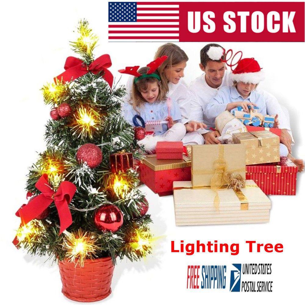 Green Tree with Red S Logo - 15.7 Mini Table Top Xmas Lighting Christmas Green Tree With Light