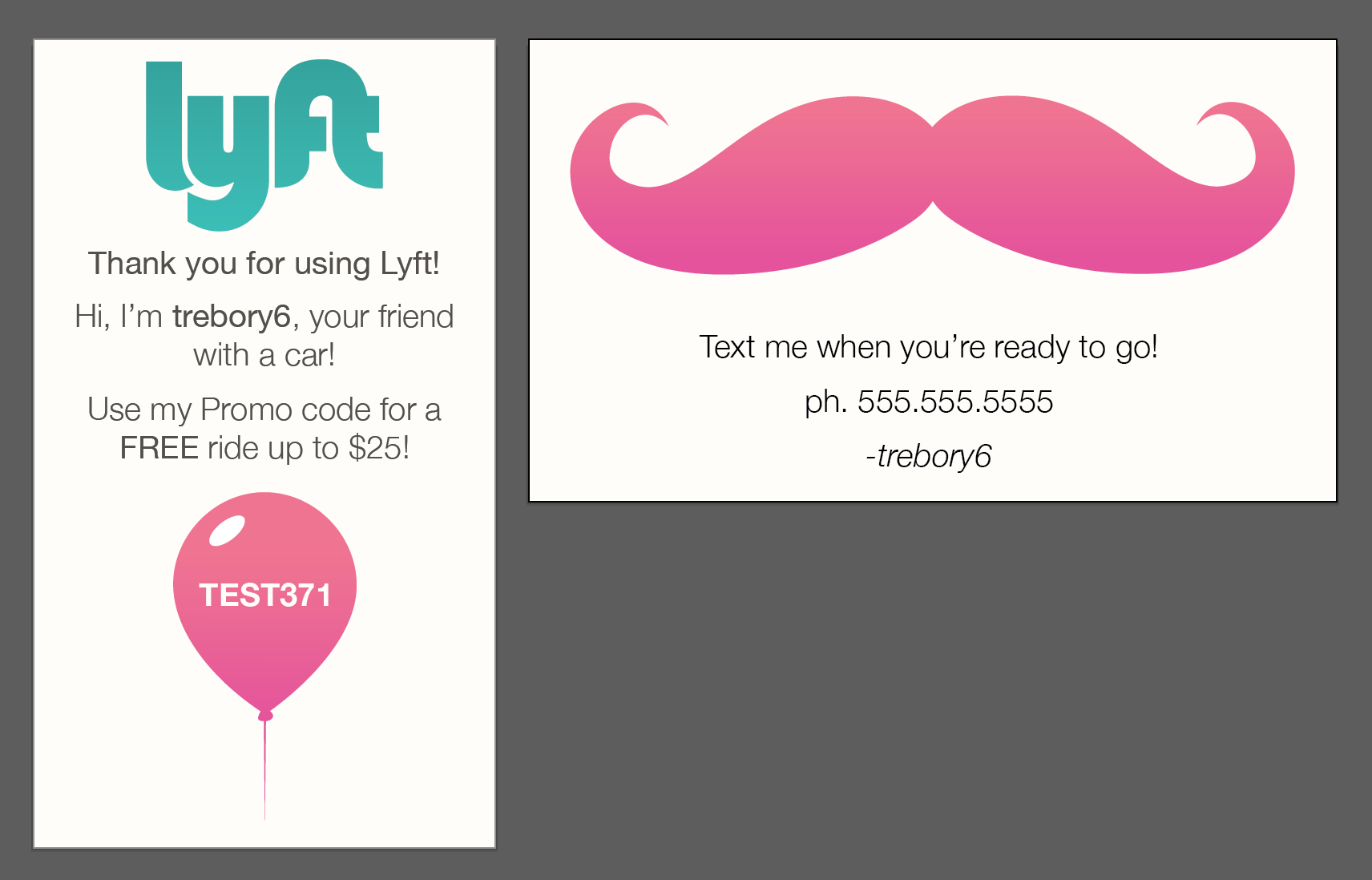 Lyft Mustache Logo - Saw an earlier post about a referral card, here's mine! : Lyft