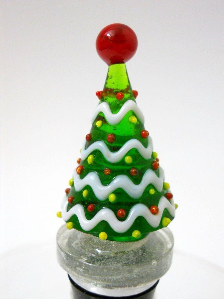 Green Tree with Red S Logo - New Glass Christmas Tree Wine Stopper Cork Green White Yellow Red S ...