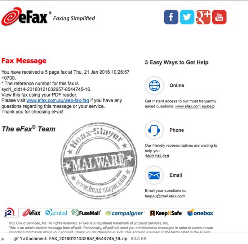 Fax Email Logo - You Have Received a 5 Page fax' Email Contains Malware - Hoax-Slayer