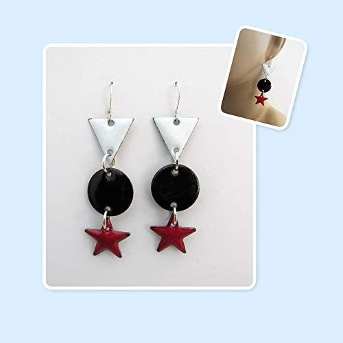 White Circle with a Red Triangle Logo - White, Black and Red Triangle, Circle and Star Enamel