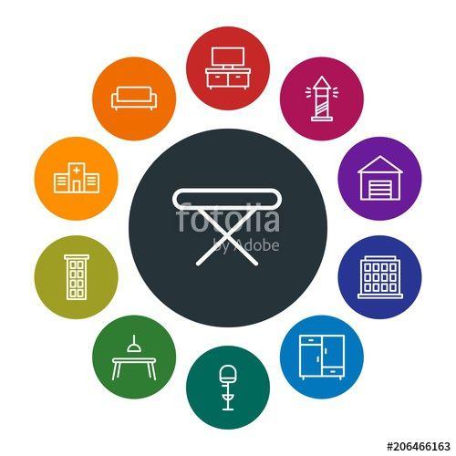 Garage Clothing Logo - buildings, furniture, housekeeping Infographic Colorful outline