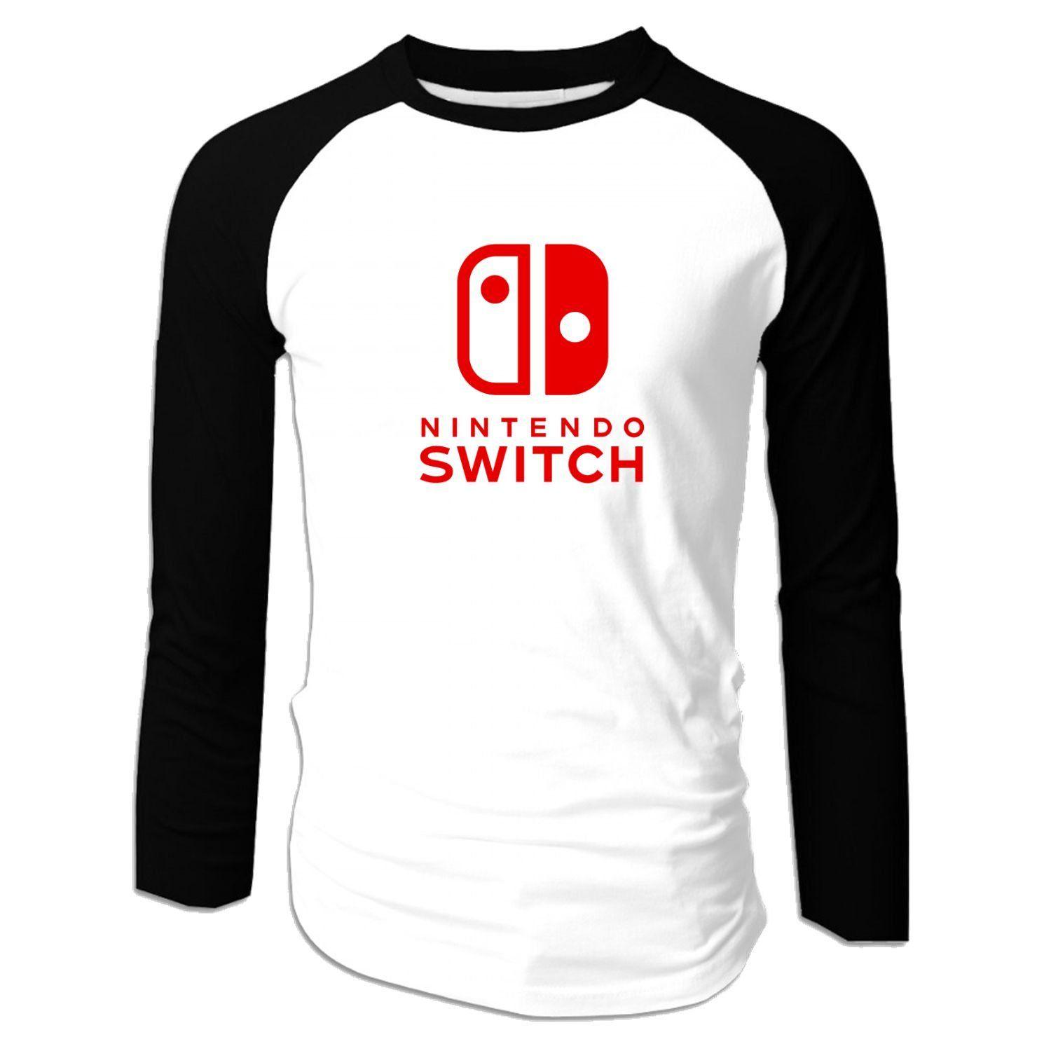 Nintendo Switch Logo - Men's Neck Cotton hot long sleeve Raglan tee Nintendo