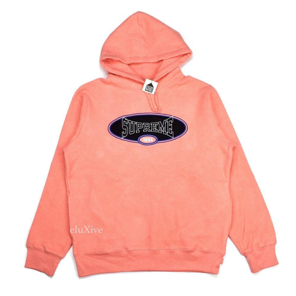 Reverse Supreme Logo - NWT Supreme Mens Coral Pink Reverse Fleece Logo Hoodie Sweatshirt ...