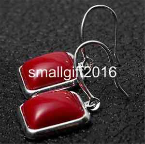 Silver and Red Square Logo - 15MM red Square south sea shell pearl Dangle earrings 925 silver