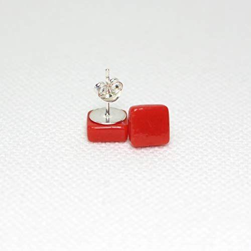 Silver and Red Square Logo - Red Glass Stud Earrings - Red Square Glass Sterling Silver Stud ...
