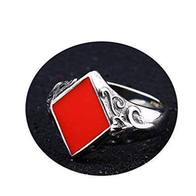 Silver and Red Square Logo - Bishilin Ring for Men Stainless Steel Rings for Men Metal Red Square ...
