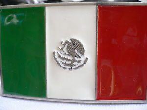 Silver and Red Square Logo - Men Women Western Mexico Large Flag Silver Metal Buckle Green White ...