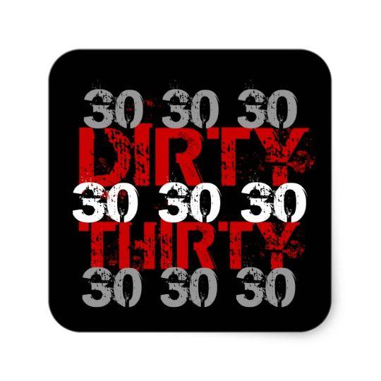 Silver and Red Square Logo - Dirty Thirty (30) Birthday Party Black Silver Red Square Sticker