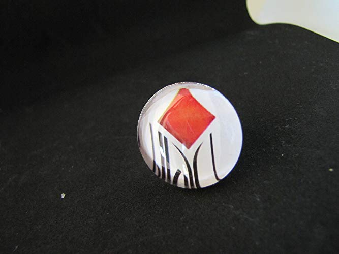 Silver and Red Square Logo - red square statement ring, calligraphy resin ring, big