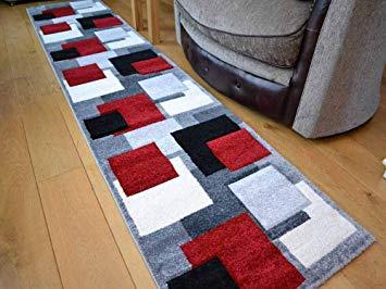 Silver and Red Square Logo - Tempo Silver Red Square Design Thick Quality Modern Carved Rugs