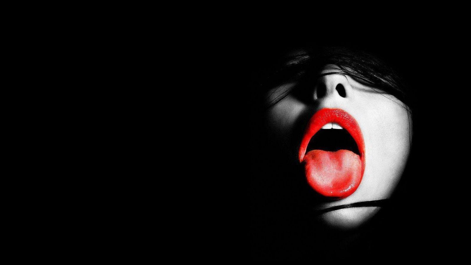 Red Lip and Toungue Logo - Red Lips Tongue Black Background Wallpaper 28454