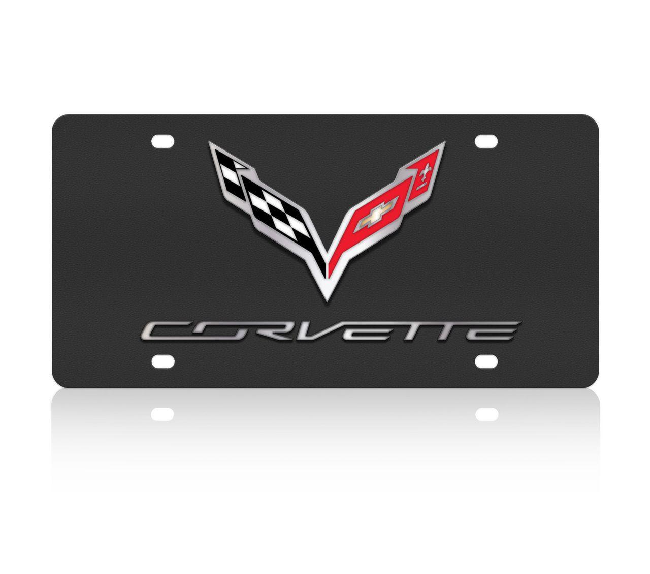 C7 Corvette Logo - C7 Corvette Logo/Script Black License Plate | Corvette Depot