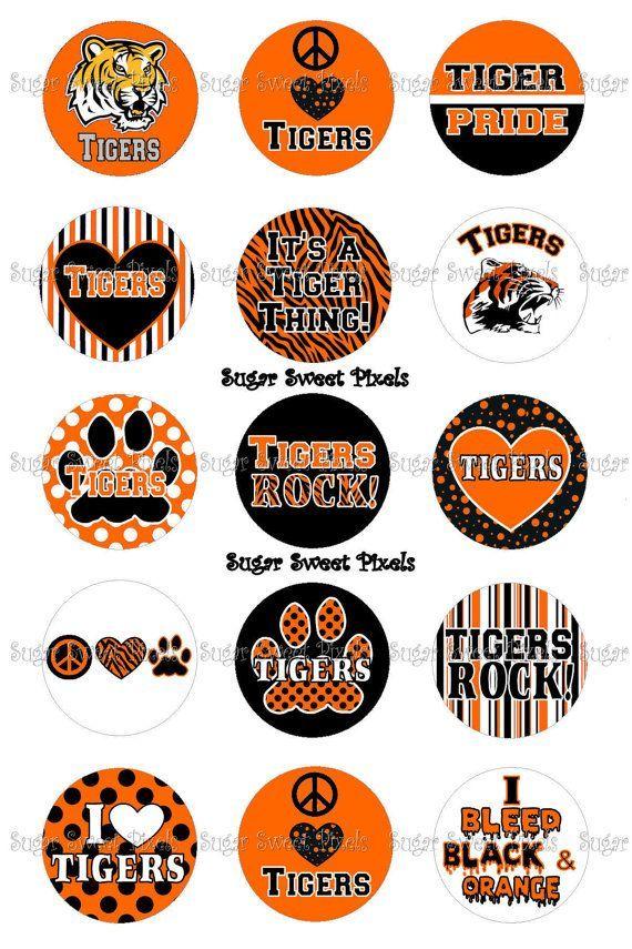 Orange and Black Tiger Logo - INSTANT DOWNLOAD Orange Black Tigers School Mascot 1 inch Circle ...