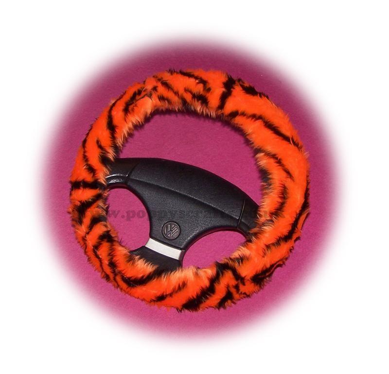 Orange and Black Tiger Logo - Orange and black tiger stripe fuzzy faux fur car steering wheel