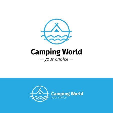 River M Logo - Vector outline camping logo. Tent on a river hipster logotype ...