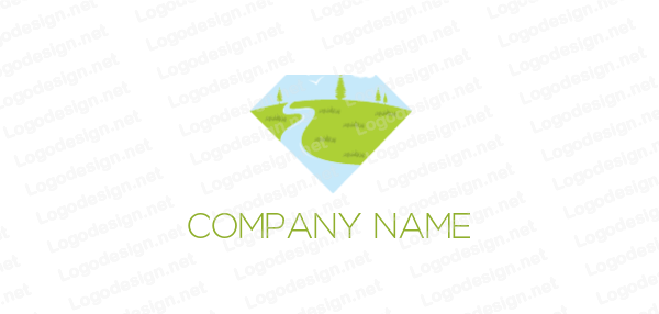 River M Logo - river and grass in rhombus shape | Logo Template by LogoDesign.net