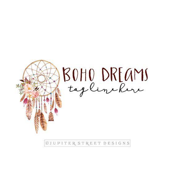 Dream Flower Logo - Dream Catcher Logo Boho Logo Feather Logo Watercolor