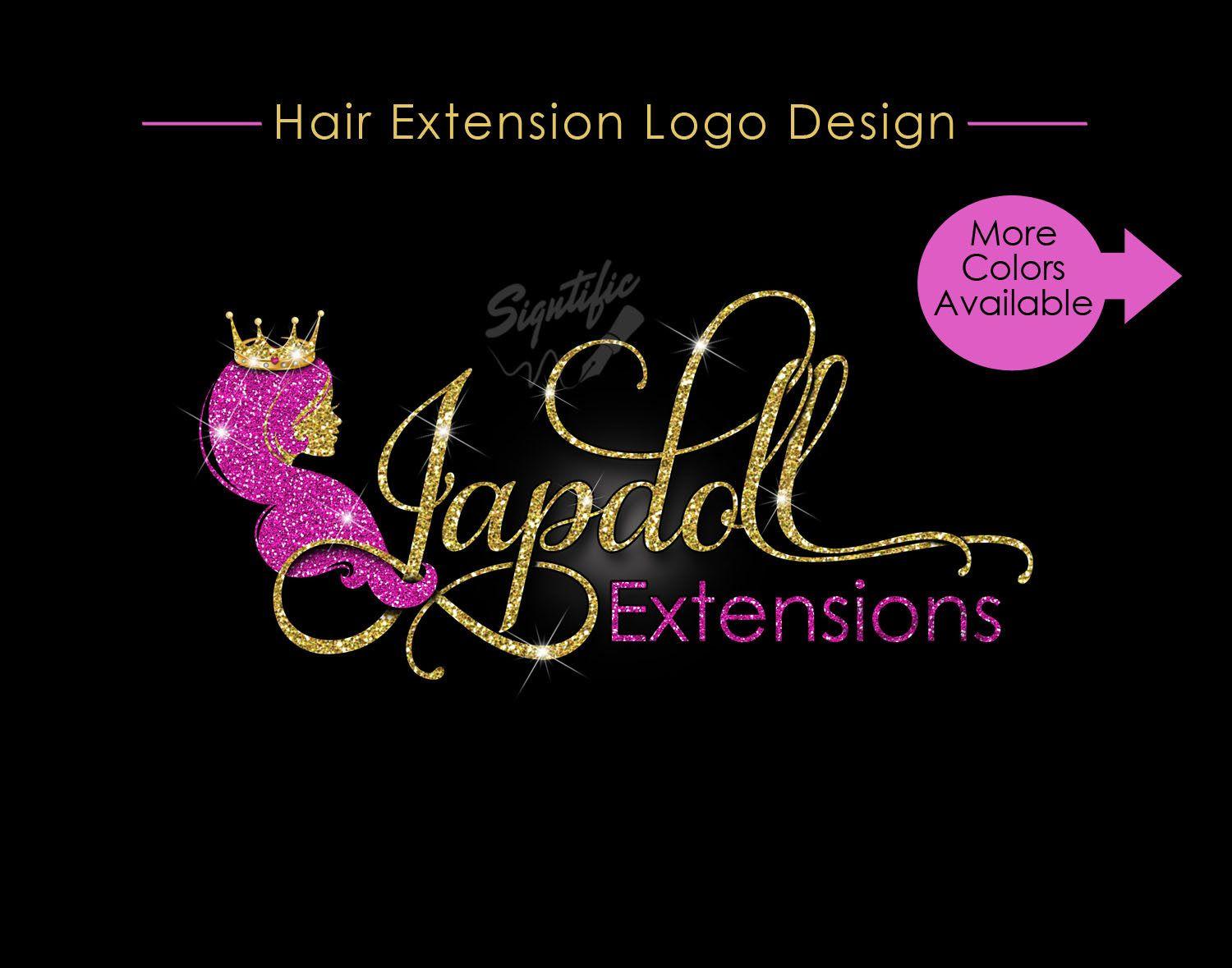 Pink Glitter Logo - Hair Extensions Logo, Hair Logo Design, Hair Collection Logo, Gold