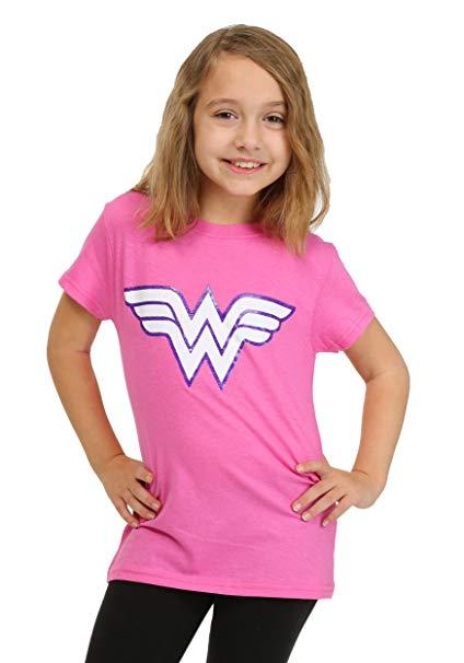 Pink Glitter Logo - Bioworld Wonder Woman Girls Pink Glitter Logo T Shirt