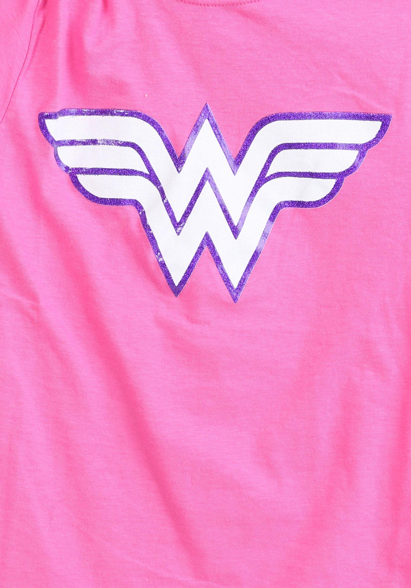 Pink Glitter Logo - Girls Wonder Woman Pink Glitter Logo T Shirt