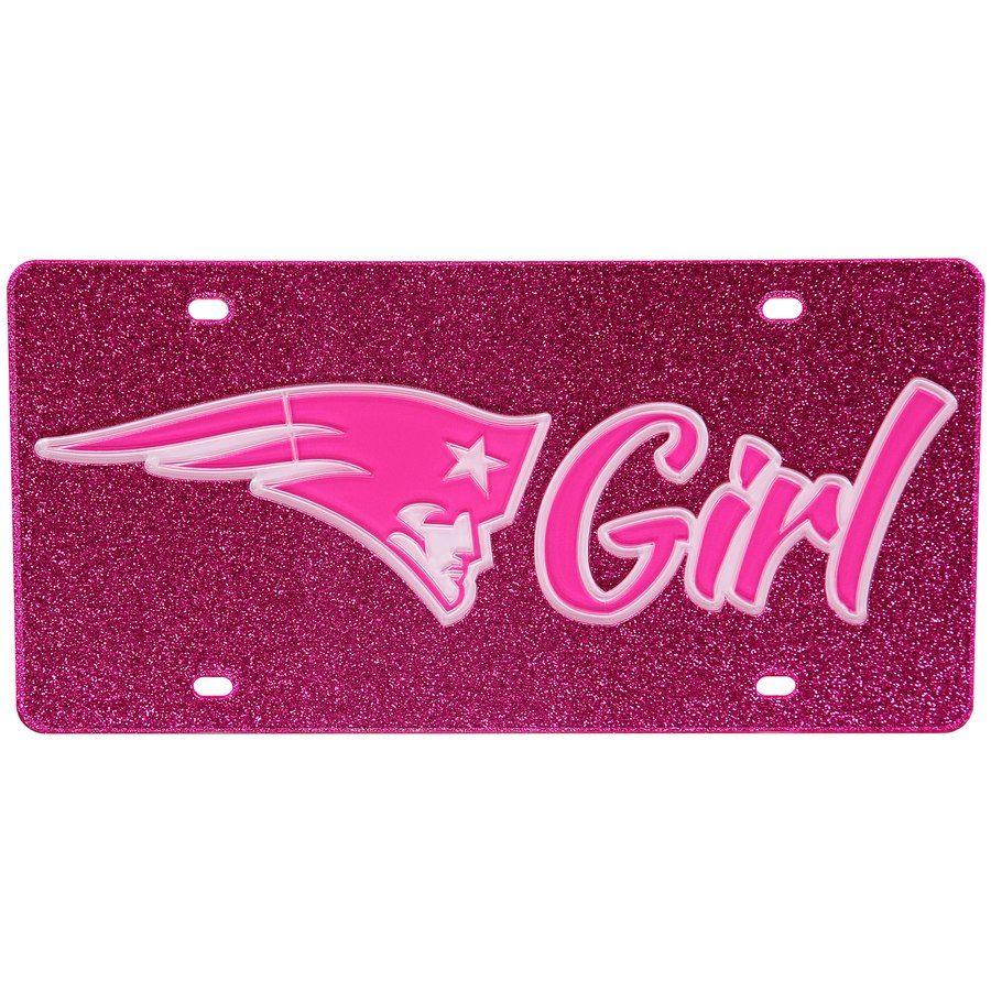 Pink Glitter Logo - New England Patriots Pink Glitter Acrylic License Plate with White