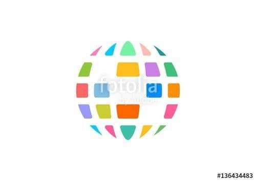 Data Globe Logo - circle globe global logo, abstract globe symbol, colorful data ...