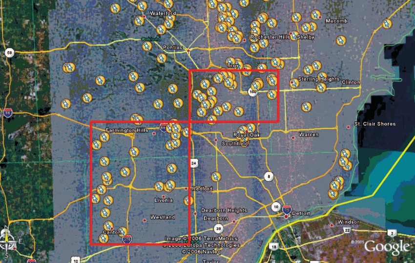 Two Red Rectangles Logo - Plausible home locations in two target regions (the red rectangles ...