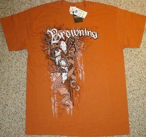 Large Orange Browning Logo - Mens M L XL BROWNING T-SHIRT New BURNT ORANGE Gothic DEER SKULLS ...