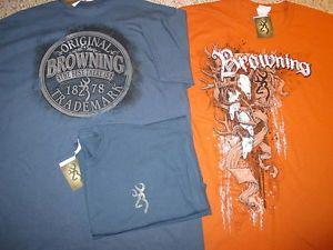 Large Orange Browning Logo - Mens L NEW 2 BROWNING T-SHIRTS Lot BUCKMARK The Best There Is NAVY ...