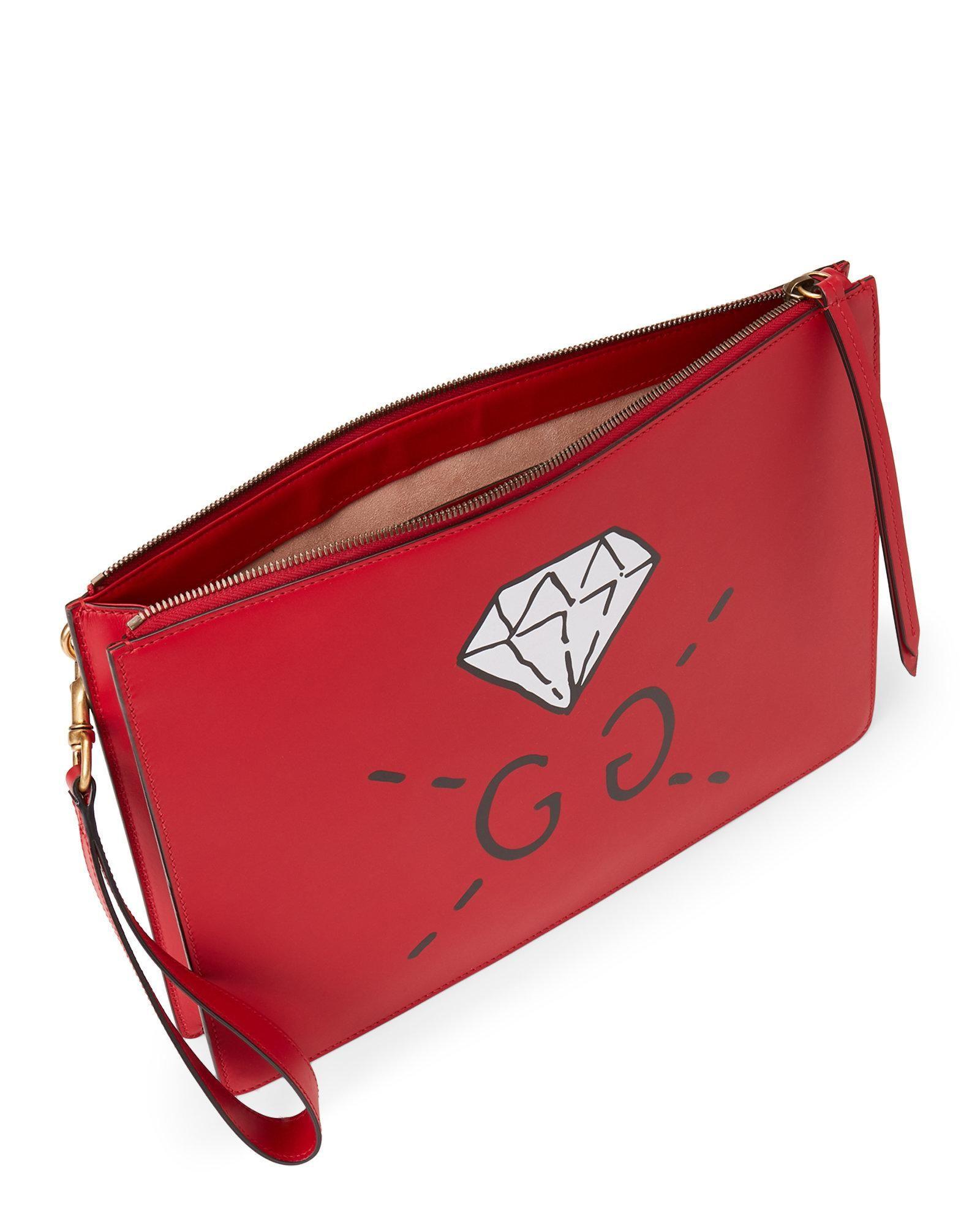 Gucci Diamond Logo - Lyst Red Leather Diamond Logo Messenger Bag