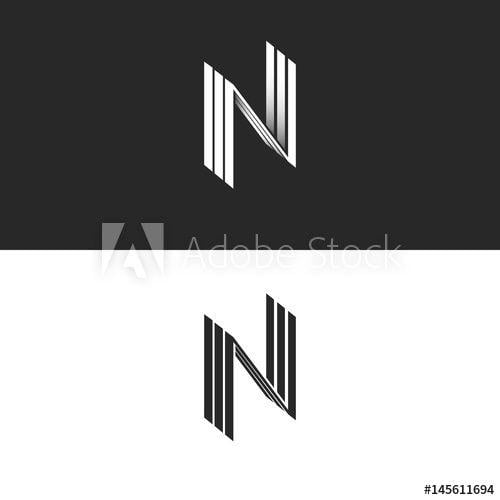 Simple Lines Black and White Logo - Letter N logo NNN isometric emblem, geometric design element