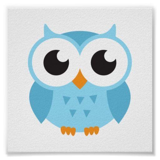 Owls Cartoon Logo - Cute Cartoon Owls | Cute blue cartoon baby owl poster - Zazzle.com ...